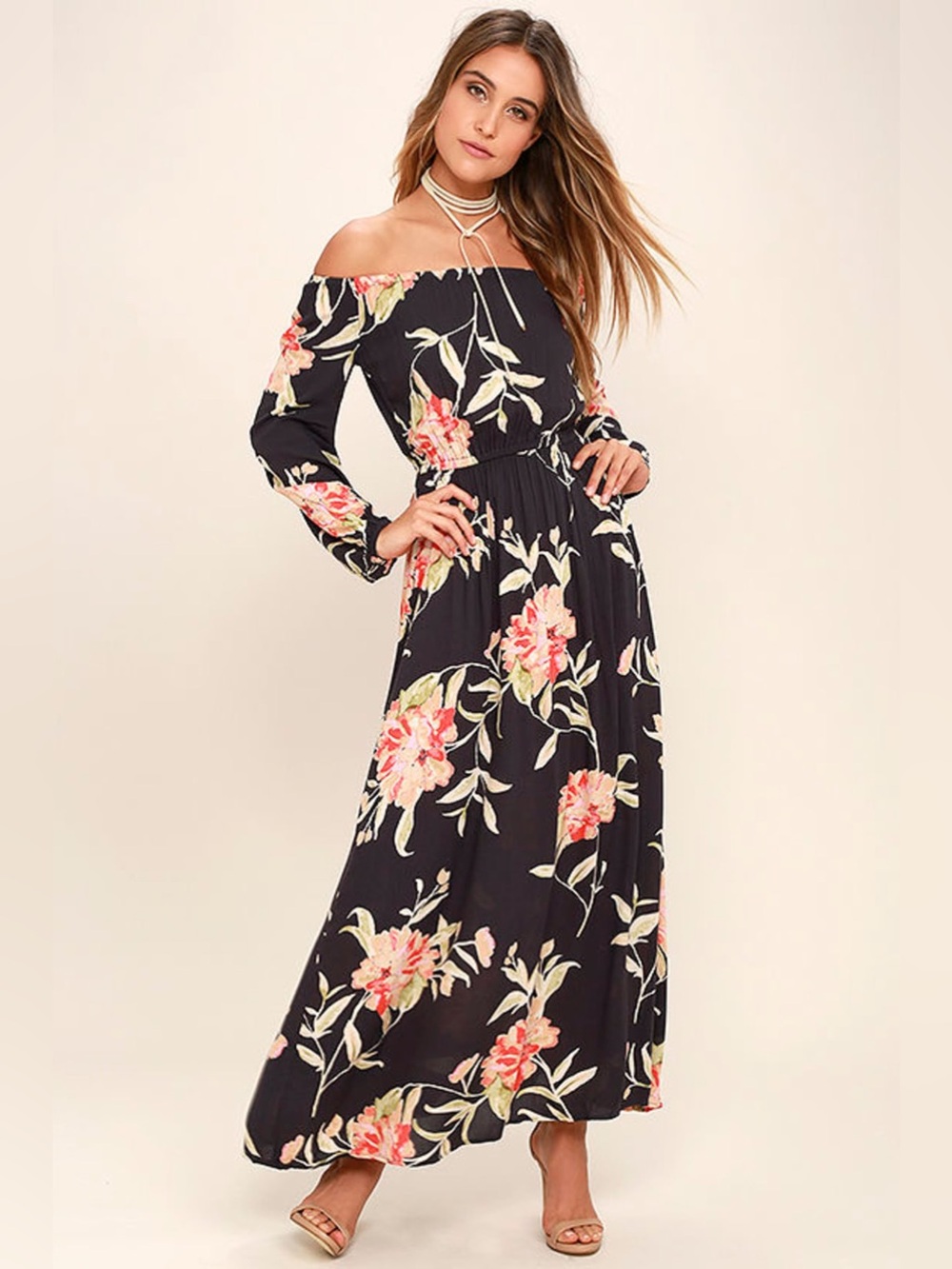 Billabong Crystal Ball Washed Black Floral Print Maxi Dress XS